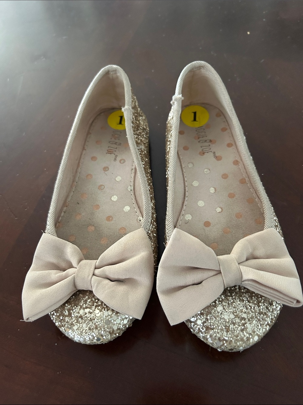 Maggie & Zoe Gold Glitter Bow Ballet Flats